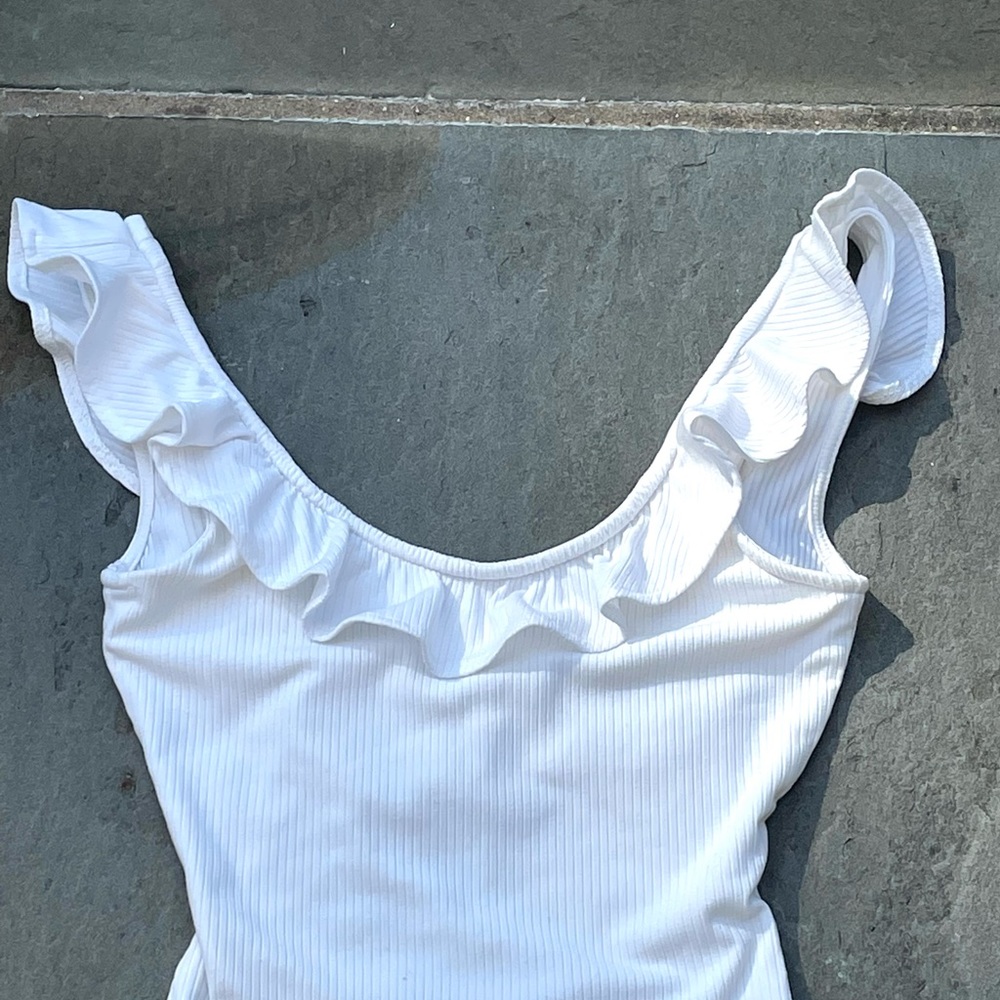 ASOS Wild Honey White Ribbed Ruffle Bodysuit - Picture 2 of 9